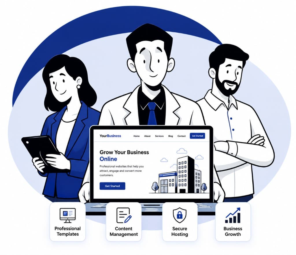 Illustration of a team building a website